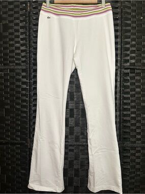 Vintage Y2K White Bootcut 90’s Retro Sweatpants-28”-S-Striped Low Rise Waist